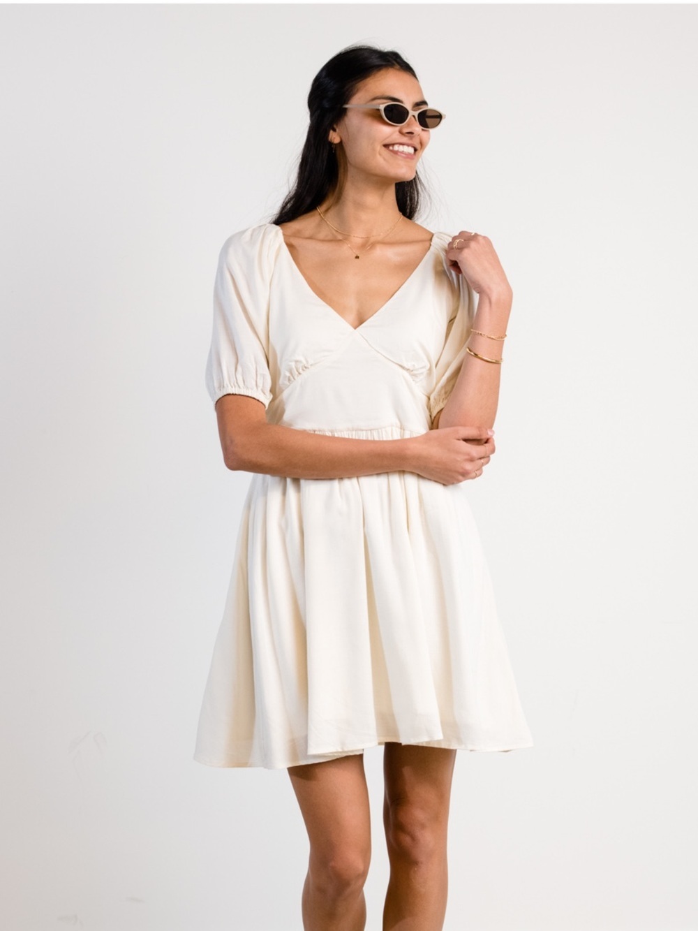 ABLE arden mini dress babydoll off white cottagecore fairy ethereal size XL